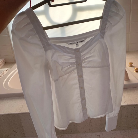 Veronica Beard Frankie White Long Sleeve Rucched Blouse - Picture 11 of 14